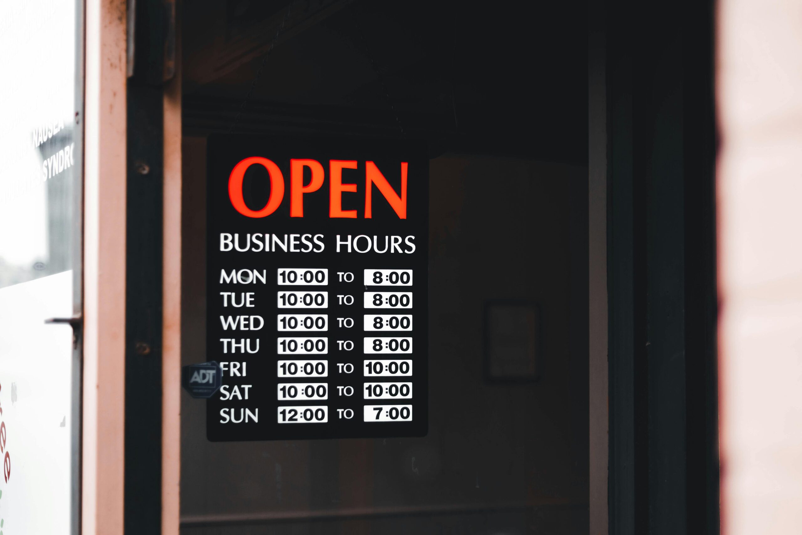 Photo of business opening hours